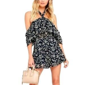 J.O.A. Los Angeles ~Size M~ Navy Floral Gathering Gardenias Cold Shoulder Romper